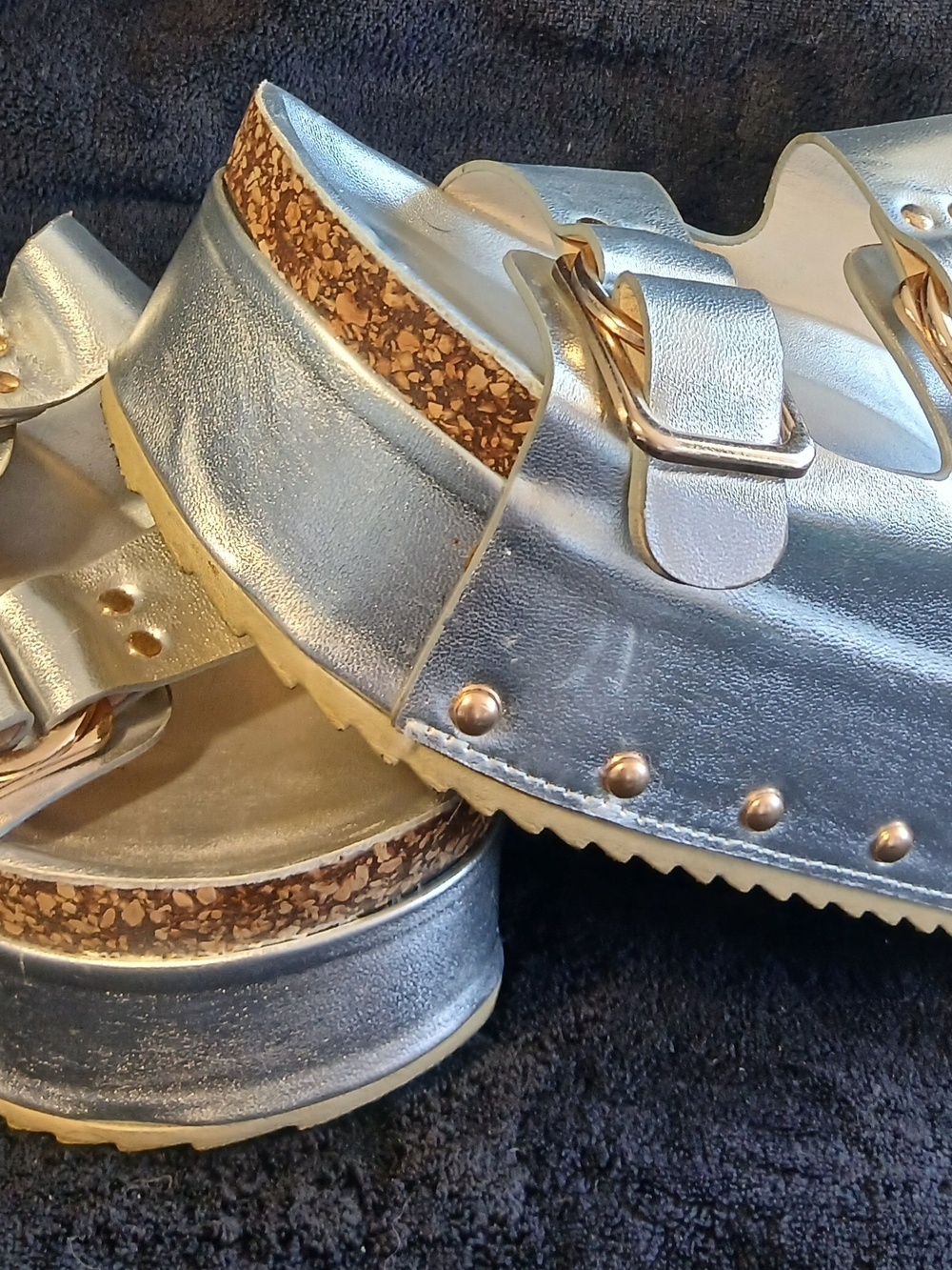 Metallic Silver Cork-Platform Women's Sandals